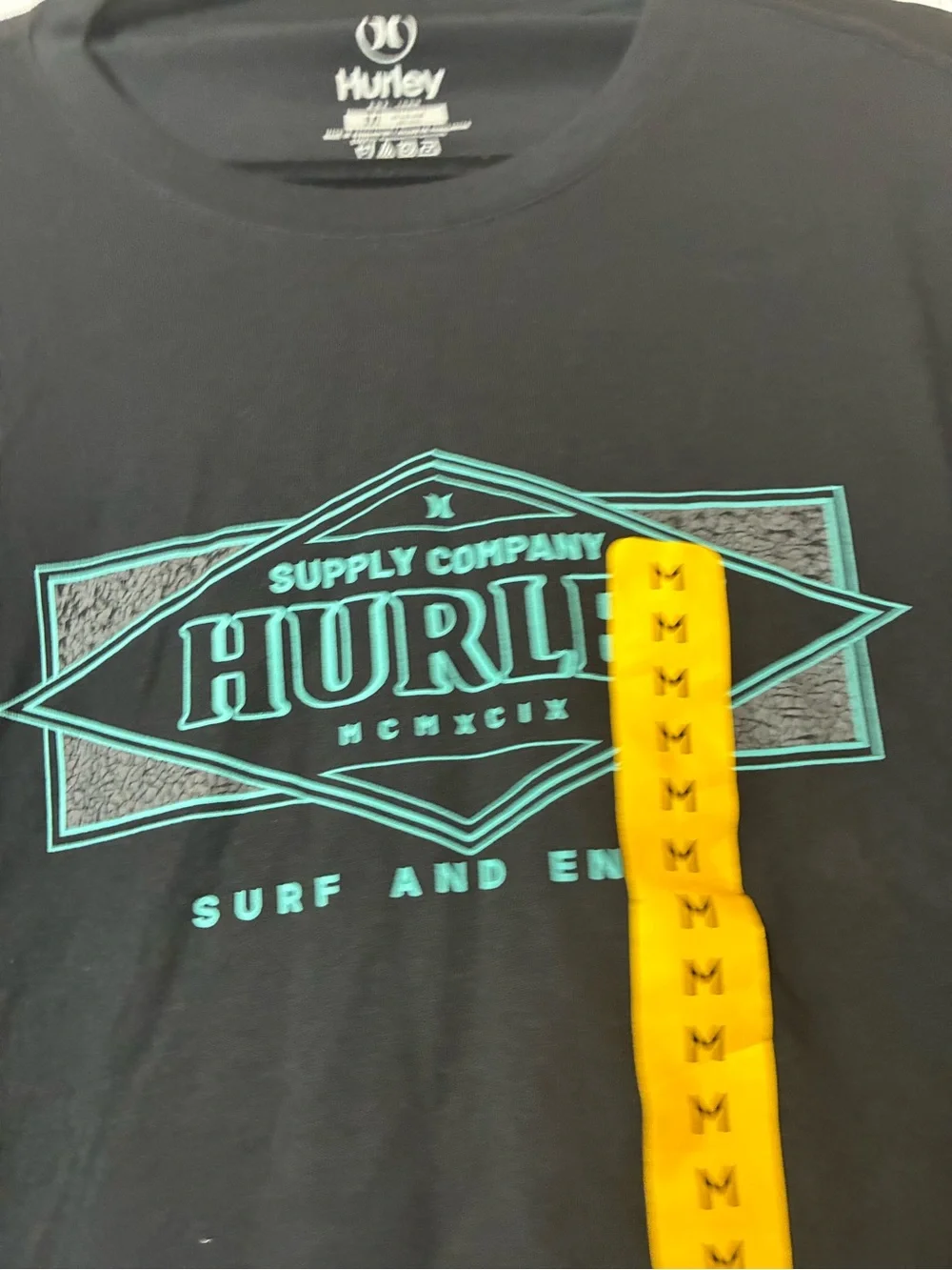 Hurley Black Short Sleeve Tee with Teal Geometric Logo
